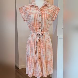 Lightly Worn- OLD NAVY - Sherbert Orange and White Print Shirtdress, Size 6
